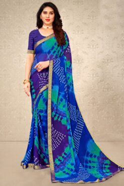 Chiffon Fabric Blue Color Casual Sensational Printed Saree