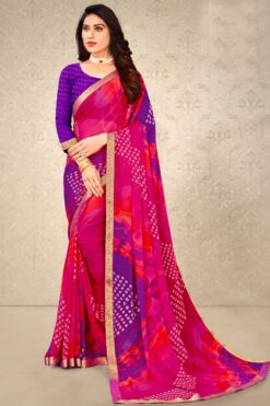 Printed Work Chiffon Fabric Casual Amazing Saree In Pink Color