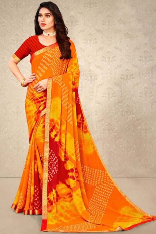Exquisite Printed Work Chiffon Fabric Casual Saree In Yellow Color