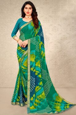Chiffon Fabric Green Color Luminous Casual Printed Saree