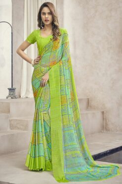 Green Color Appealing Casual Look Printed Saree In Chiffon Fabric