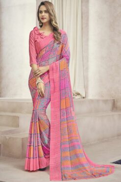 Chiffon Fabric Wonderful Casual Look Printed Saree In Pink Color