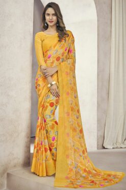 Yellow Color Chiffon Fabric Amazing Casual Look Printed Saree