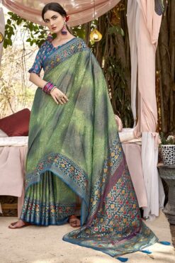 Ingenious Brasso Fabric Printed Green Color Casual Look Saree