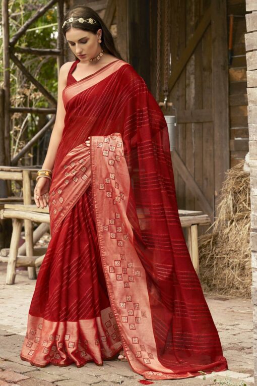 Beauteous Maroon Color Brasso Fabric Festive Look Printed Saree