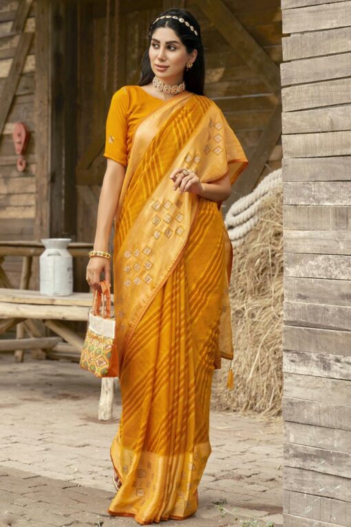Festive Look Mustard Color Brasso Fabric Admirable Printed Saree