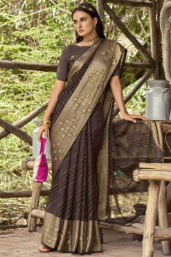 Brown Color Festive Look Brasso Fabric Coveted Printed Saree