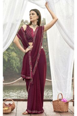 Awesome Printed Georgette Fabric Magenta Color Saree