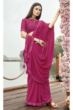 Georgette Fabric Rani Color Winsome Printed Saree