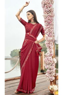 Red Color Printed Georgette Fabric Beatific Saree