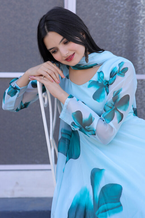 Multi Colour Digital Printed Silk Floor Length Gown
