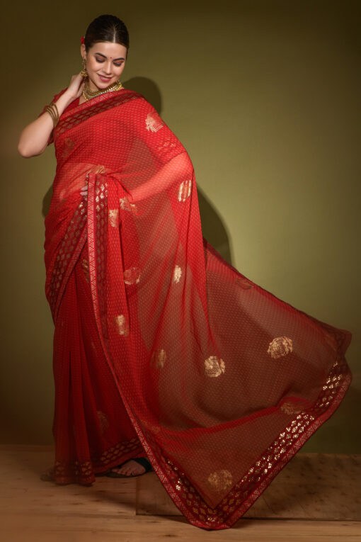 Georgette Fabric Red Color Fancy Saree