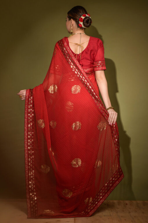 Georgette Fabric Red Color Fancy Saree