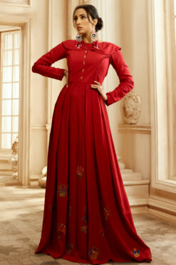 Rayon Cotton Gown Style Kurti In Vibrant Red Color