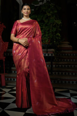 Soothing Pink Two Tone Kanjivaram Silk Saree With Weaving Work