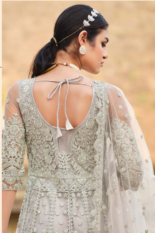 Regal Grey Net Anarkali Suit With Embroidered Work