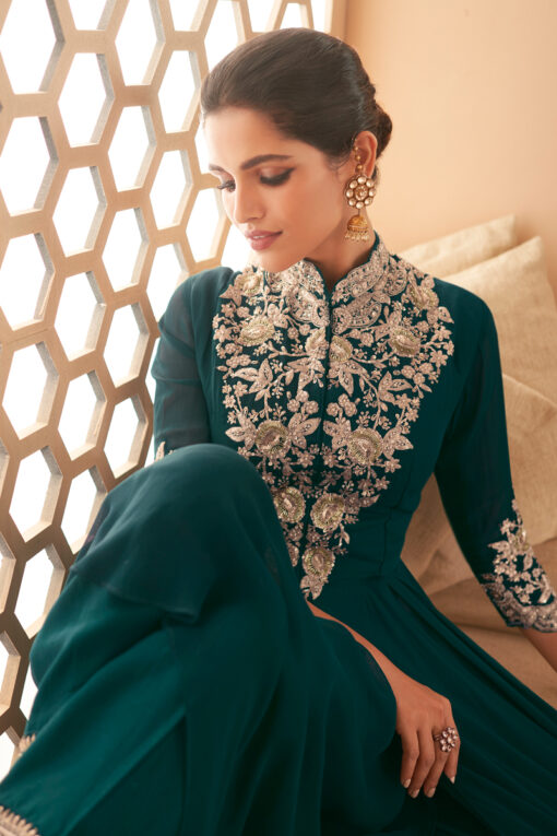Vartika Singh Charismatic Floor Length Georgette Anarkali Suit In Dark Green