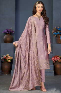 Traditional Lavender Vichitra Fabric Embroidered Salwar Suit