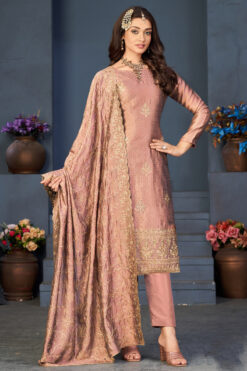Vibrant Peach Vichitra Fabric Salwar Suit