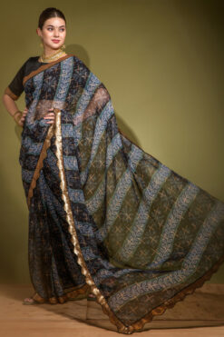 Black Georgette Chiffon Saree With Foil Printed Work