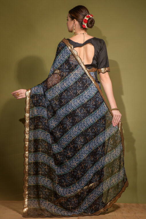 Black Georgette Chiffon Saree With Foil Printed Work