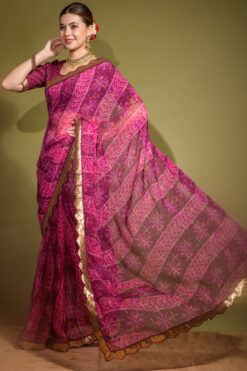 Pink Georgette Chiffon Saree With Foil Printed Work