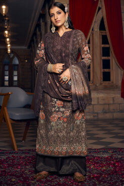 Brown Color Georgette Fabric Palazzo Suit