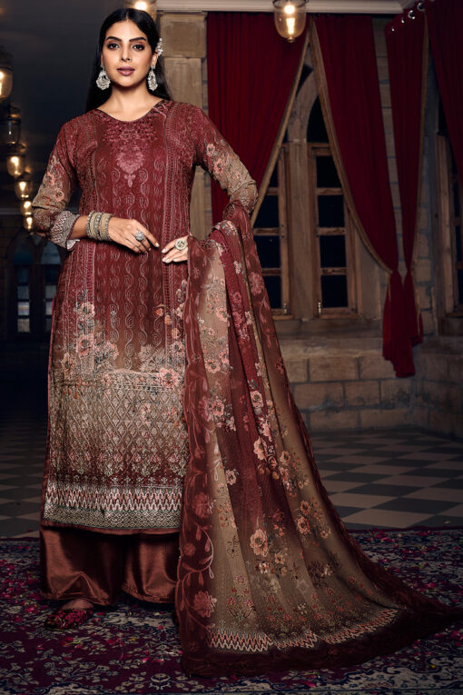 Georgette Fabric Maroon Color Palazzo Suit
