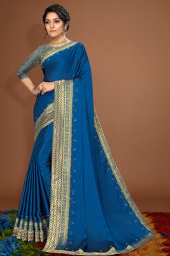 Classic Satin Saree In Timeless Blue Color