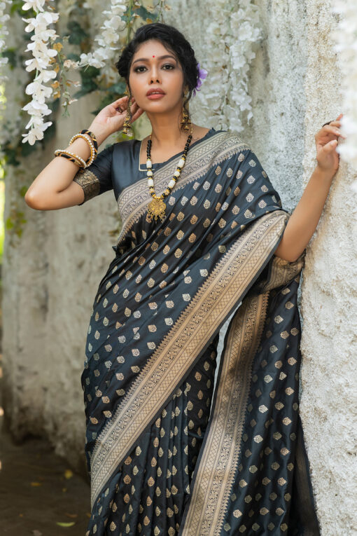Grey Color Weaving Work Banarasi Silk Saree