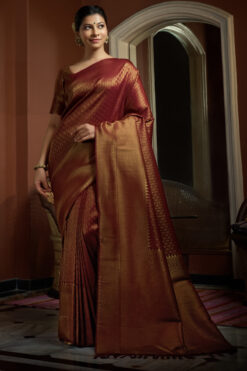 Maroon Color Adorning Silk Weaving Work Saree