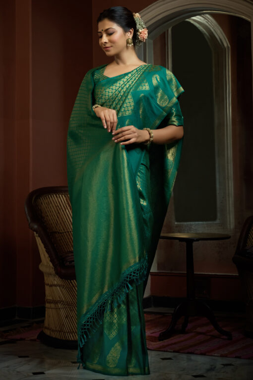 Green Color Engaging Silk Weaving Work Saree
