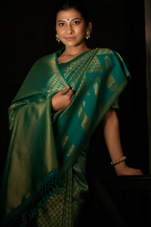 Green Color Engaging Silk Weaving Work Saree