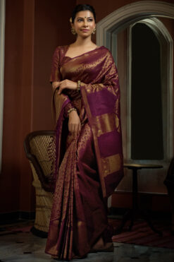 Wine Color Precious Silk Weaving Designs Saree