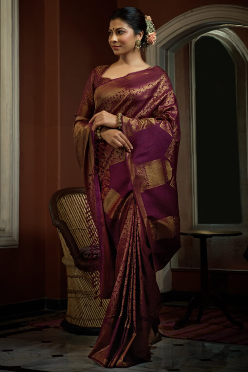 Wine Color Precious Silk Weaving Designs Saree