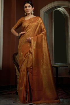 Aristocratic Mustard Color Silk Weaving Work Saree