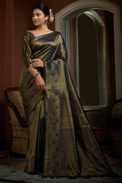 Navy Blue Color Admirable Silk Weaving Designs Saree