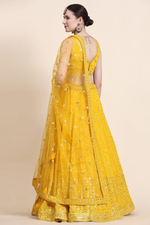 Georgette Fabric Yellow Sequins Work Lehenga Choli