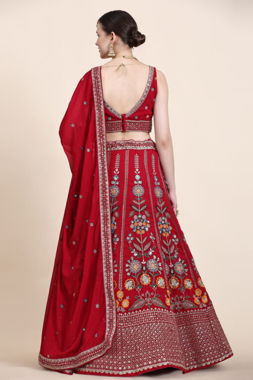 Georgette Fabric Sequins Work Lehenga Choli In Red Color
