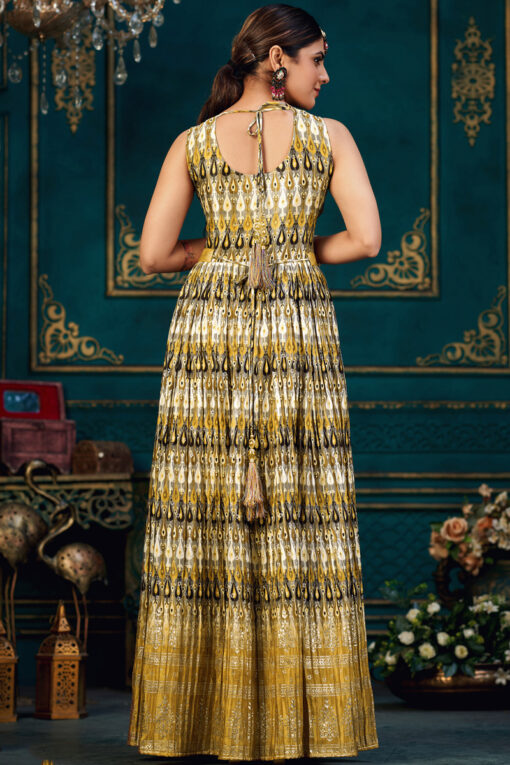 Mustard Chinon Digital Print Gown