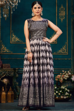Party Wear Chinon Digital Printed Multi Color Gown