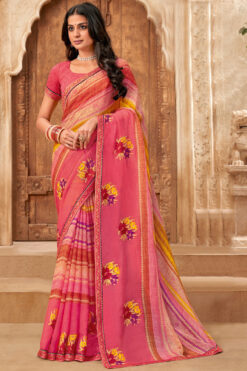 Pink Color Festive Look Chiffon Saree