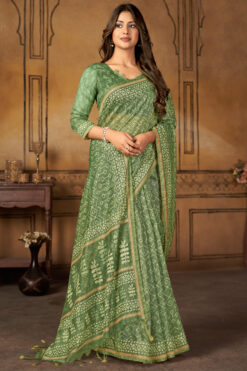 Green Color Chanderi Silk Digital Printed Saree