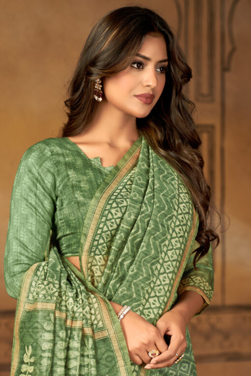 Green Color Chanderi Silk Digital Printed Saree