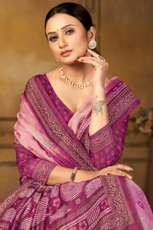 Chanderi Silk Digital Printed Saree In Pink Color