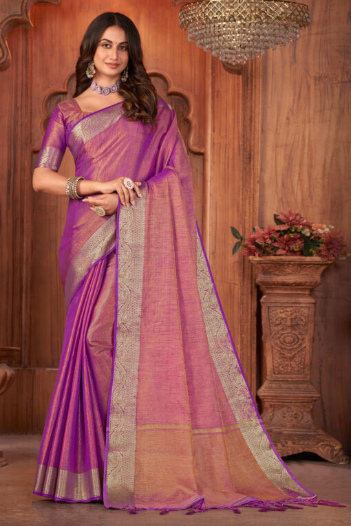 Khadi Silk Dazzling Purple Color Saree