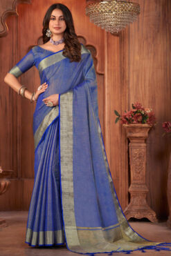 Blue Color Khadi Silk Astounding Saree
