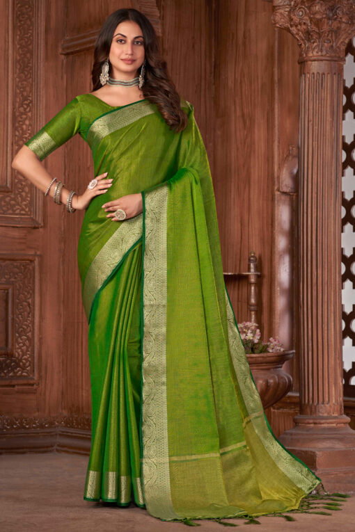 Khadi Silk Green Color Vivacious Saree