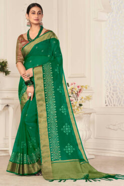 Green Organza Festive Wear Embroidered Saree