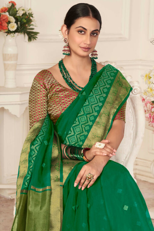 Green Organza Festive Wear Embroidered Saree